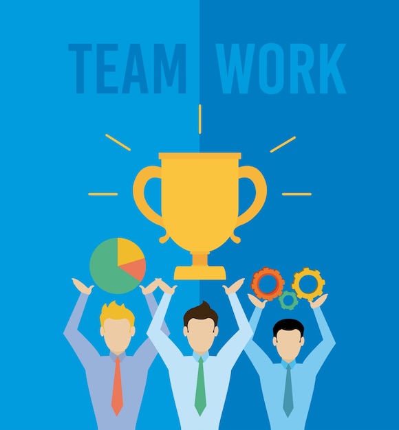 Busines teamwork with cup and gears vector illustration graphic design