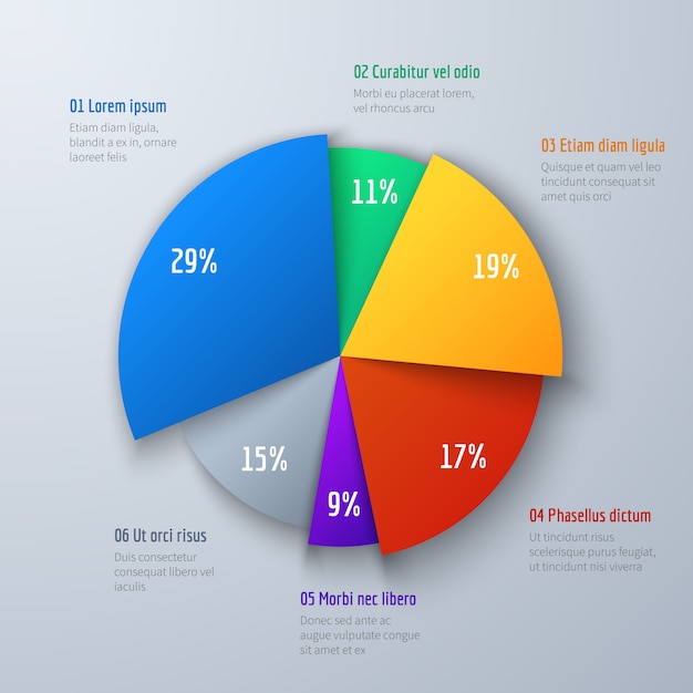 Business 3d pie info chart for presentation and office work. infographic vector element