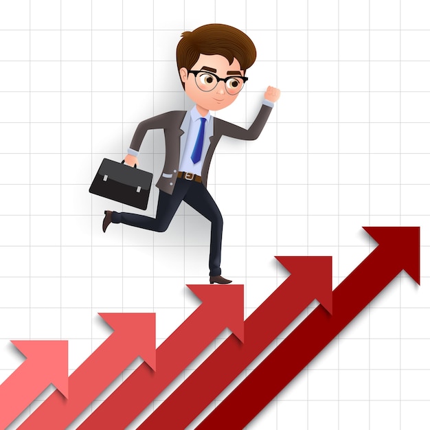 Business achievement vector character concept Male business character climbing and running up stair