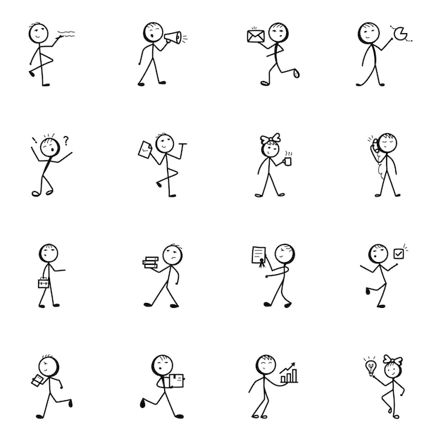 Vector business activities stick figure icons