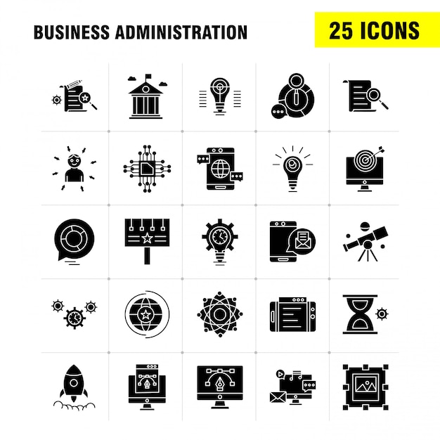 Vector business administration glyph icons set