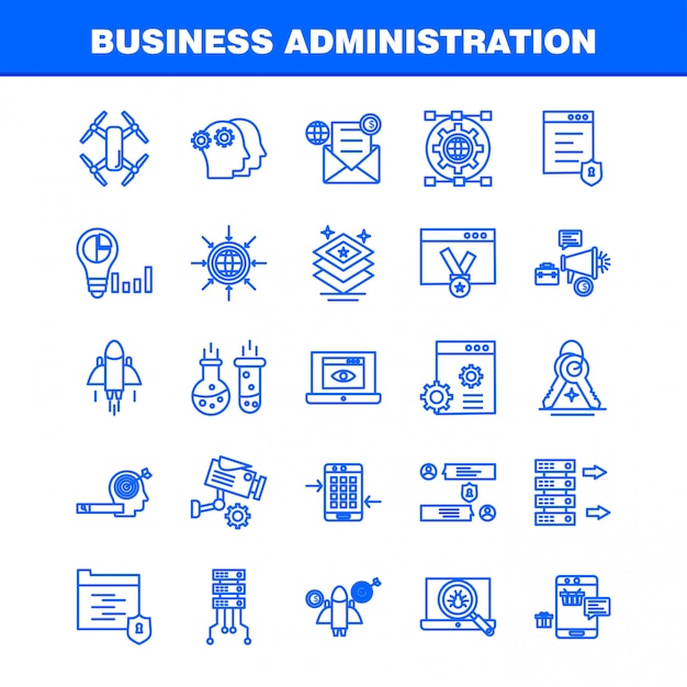 Icone della linea di amministrazione aziendale impostate per infografica, kit ux / ui mobile