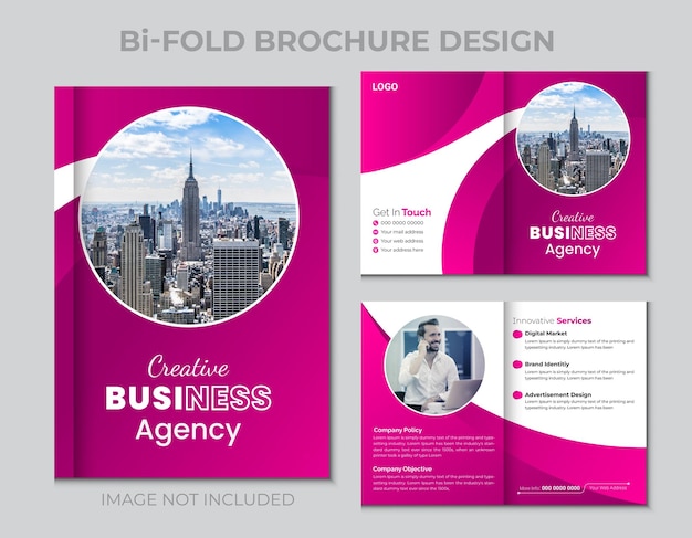 Vector business agency bi fold brochure design template