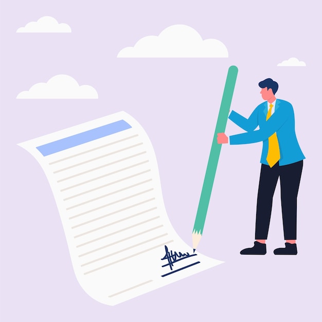 Business agreement and signing contract illustration