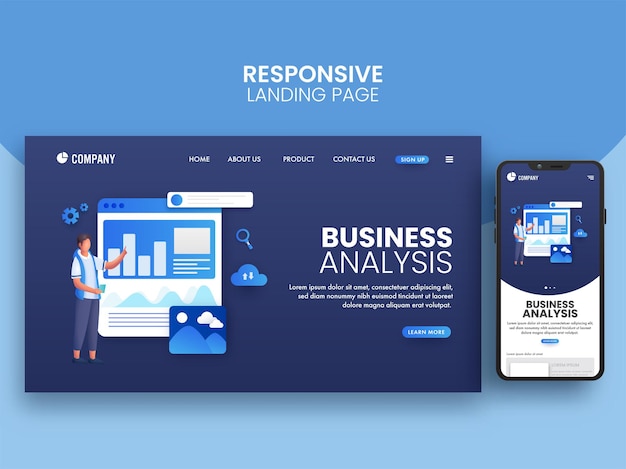 Business Analysis Concept Based Landing Page With Smartphone For Mobile Application.