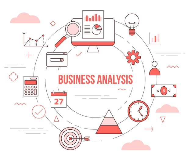 Business analysis concept with illustration set template  with modern orange color style 