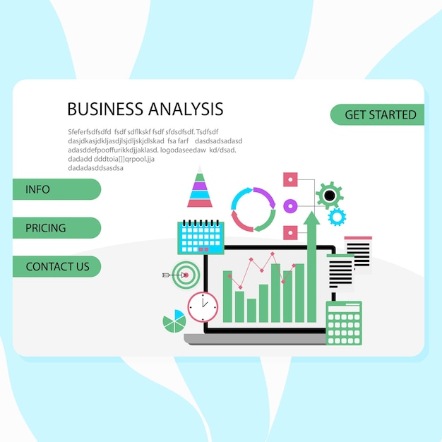 Business analysis landing page chart and graphic