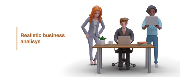 Vector business analysis vector characters in office working on laptops