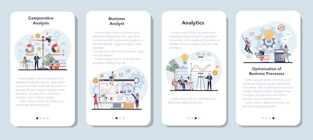 Set di banner di applicazioni mobili analista aziendale