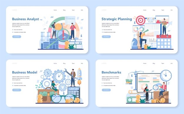 ビジネスアナリストのWebバナーまたはランディングページセット
