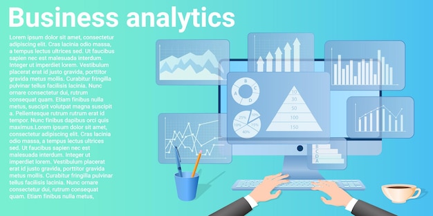 Business analytics A businessman studies graphs and diagrams of business activity