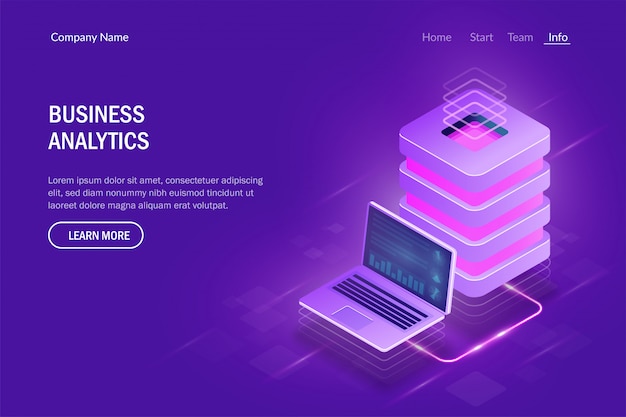 ビジネス分析の概念。クラウドコンピューティング。ビッグデータセンター。ラップトップとサーバー間のデータ交換