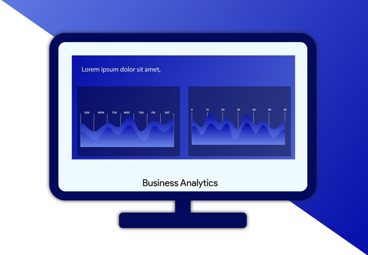 Vector business analytics dashboard on computer screen