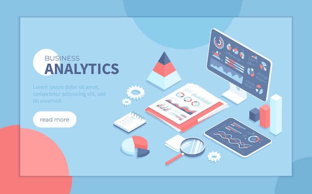 Business analytics data analysis finance report documents monitor tablet met grafieken en grafieken