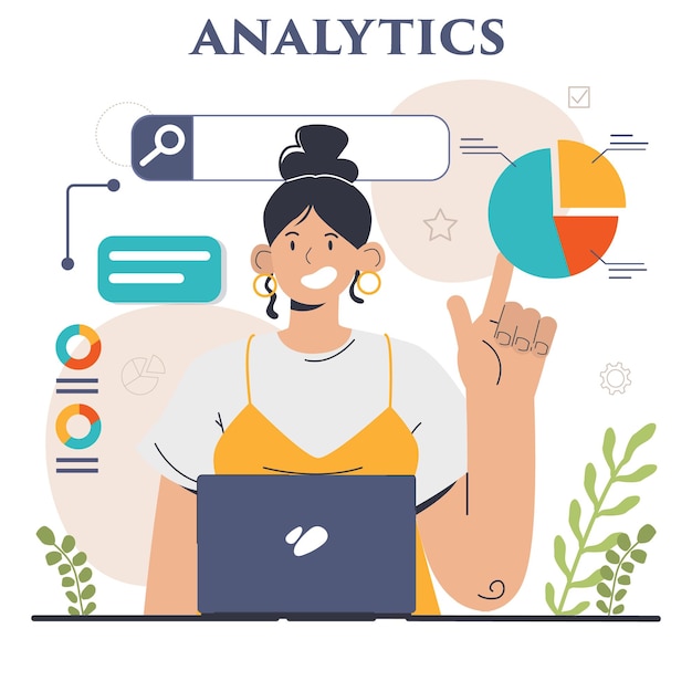 Vector business analytics data examination and strategy development