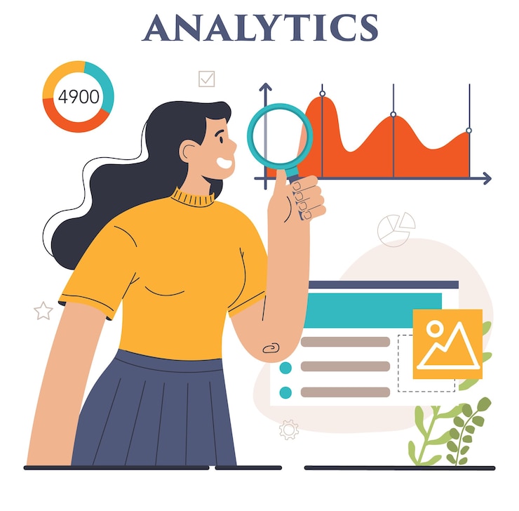Vector business analytics data examination and strategy development