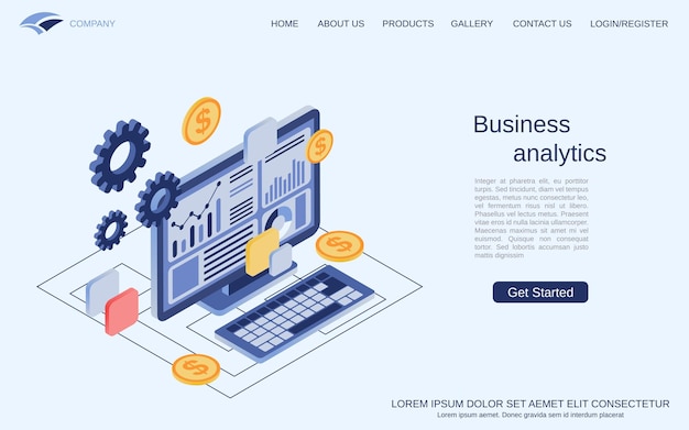 Business analytics, financial statistics flat 3d isometric vector concept illustration