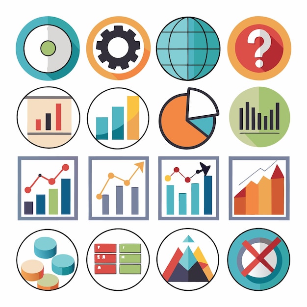 Business and Analytics Icons Comprehensive Set for Data Visualization and Financial Analysis