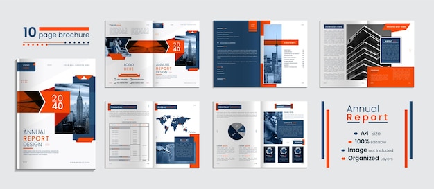 Business Annual Report brochure template design with creative shapes