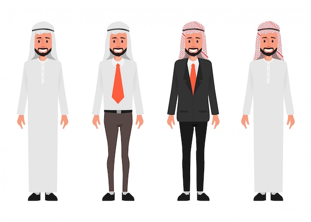 Vettore uomo arabo di affari nel carattere uniforme della gente di lavoro di squadra.