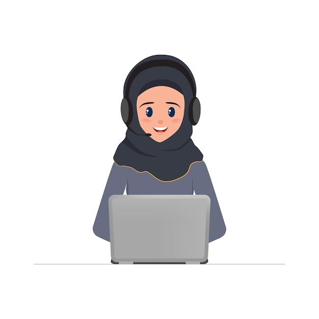 Business arab woman in call center character.