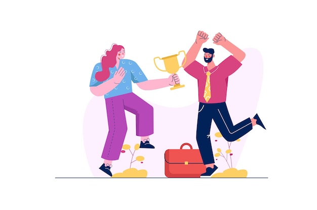 Vector business award concept with people scene in the flat cartoon design