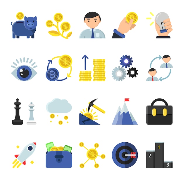 Business b2b symbols in flat style. Icons of management and finances