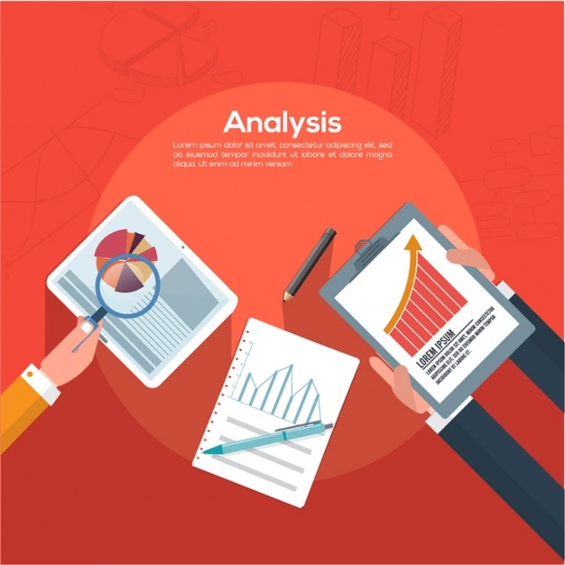 Vector business background with executives checking charts
