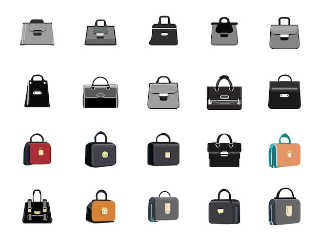 Business Bag Illustration Vector Collection Business Bag Icon Isolated Clip Art Business Suit Bag