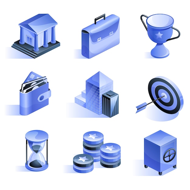 Business banking and finance blue isometric icons