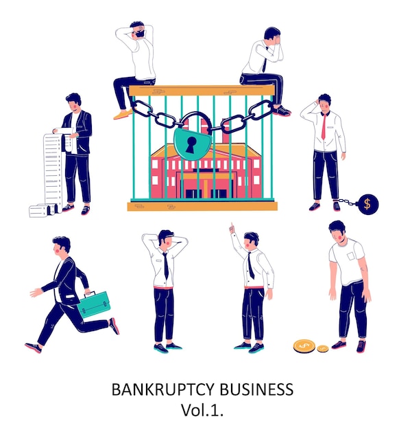 Business bankruptcy character set vector flat isolated illustration