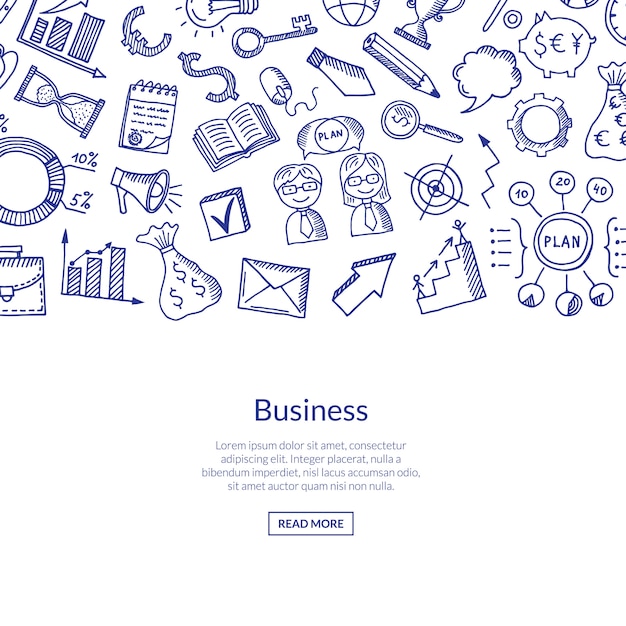 Vector business banner with doodle icons