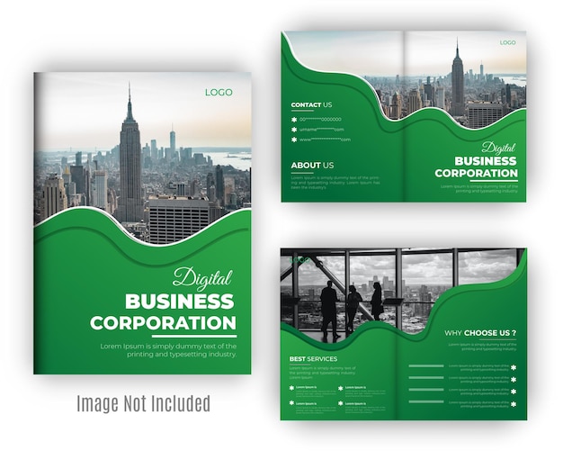 Business bi fold brochure en een sjabloon voor het ontwerp van een digitaal bedrijfsprofiel