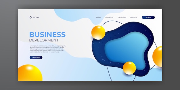 Business blue yellow landing page with abstract modern 3d background. trendy abstract liquid background for your landing page design. minimal background for for website designs.