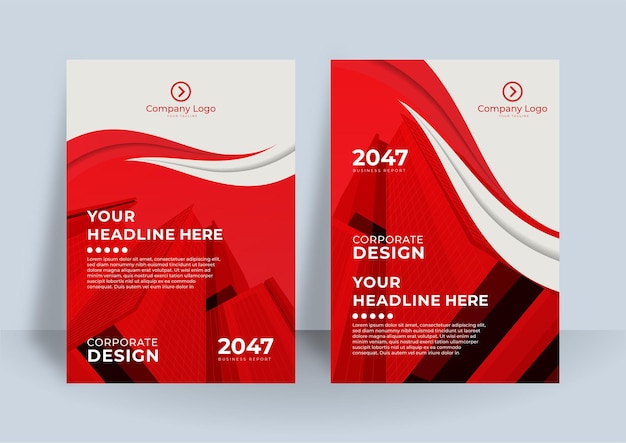 Business book cover design template. Modern annual report design in red theme color