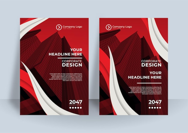 Business book cover design template. modern annual report design in red theme color