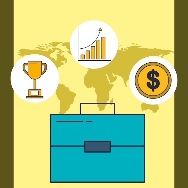 Vettore business briefcase world money marketing digitale finanziario