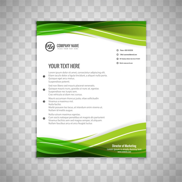 Vector business brochure design with green wavy shapes