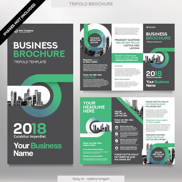 Business brochure template in tri fold layout. corporate design leaflet with replacable image.