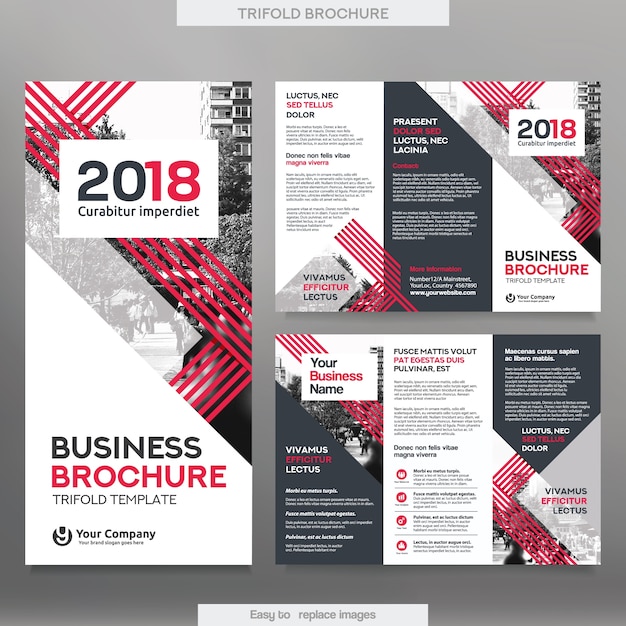 Business brochure template in tri fold layout. corporate design leaflet with replacable image.