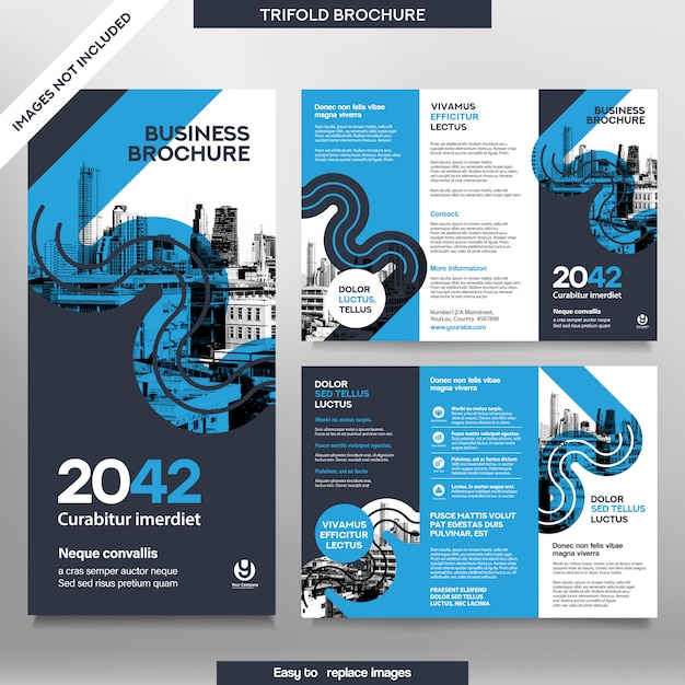 Business Brochure Template in Tri Fold Layout. Corporate Design Leaflet with replacable image.