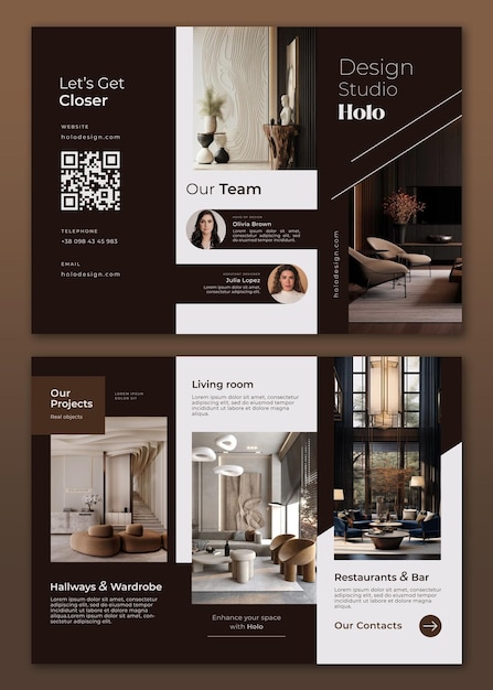 Business brochure trifold template with logo design studio vector printable