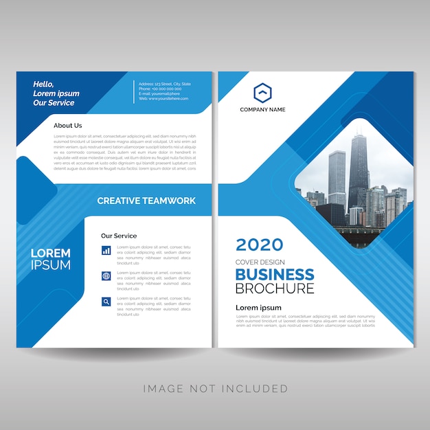 Business brochure with blue geometric shapes