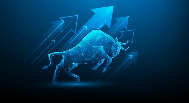 Business bullish mercato finanziario crescente grafico tecnologia su sfondo blu