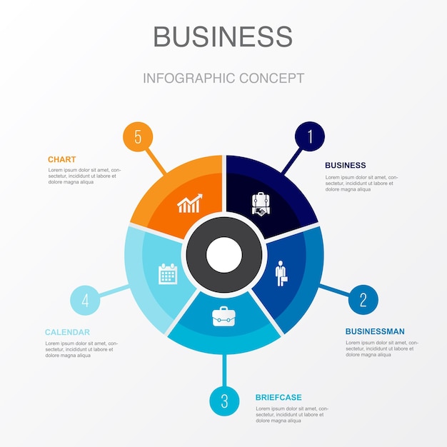 Business businessman briefcase calendar chart icons Infographic design template Creative concept with 5 steps