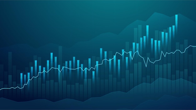 青い背景の株式市場投資取引のビジネスローソク足グラフチャートグラフの強気なポイントアップトレンド経済ベクトルデザイン