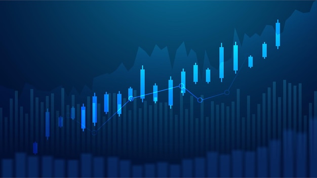 Grafico grafico del bastone della candela aziendale del trading di investimenti nel mercato azionario su sfondo blu tendenza rialzista del grafico design vettoriale dell'economia