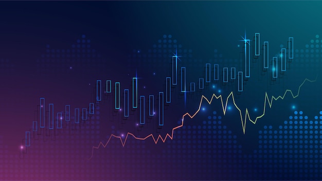 Grafico grafico del bastone della candela aziendale del trading di investimenti nel mercato azionario su sfondo blu tendenza rialzista del grafico design vettoriale dell'economia