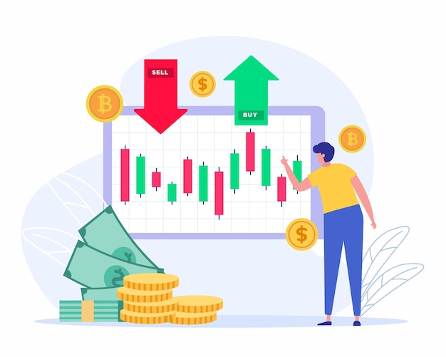 Business candlestick chart with buy and sell Stock market and trade exchange concept