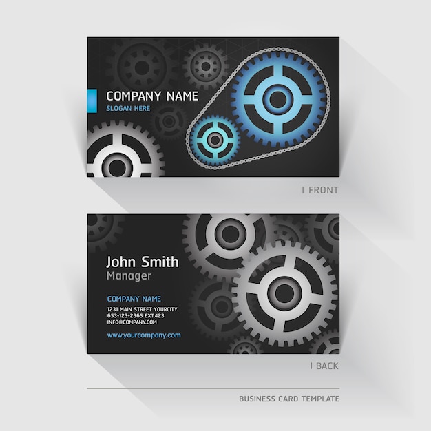 Vector business card abstract gear background.